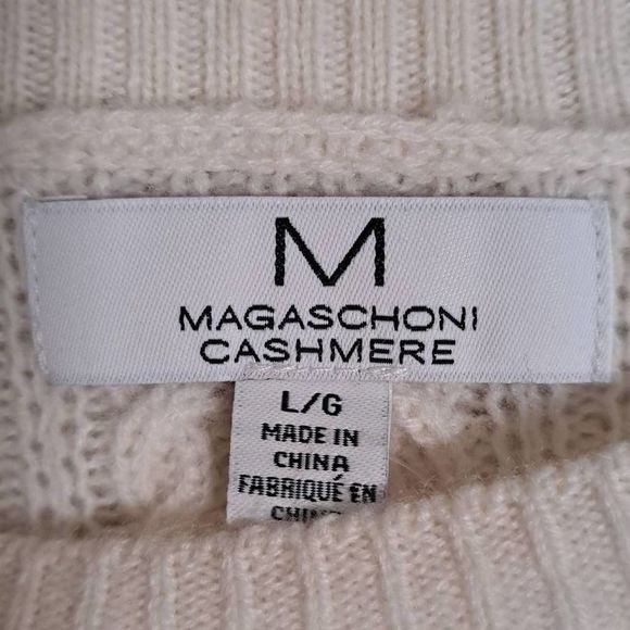 MAGASCHONI Women's Frost White 100% Cashmere Cable Knit Sweater Size L/G - Picture 5 of 8